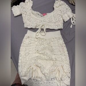 Dolls Kill Shining Example Crochet Top and Skirt Set